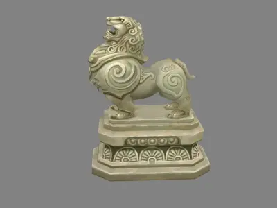 Standing Stone Lion Sculpture Low-poly 3D model