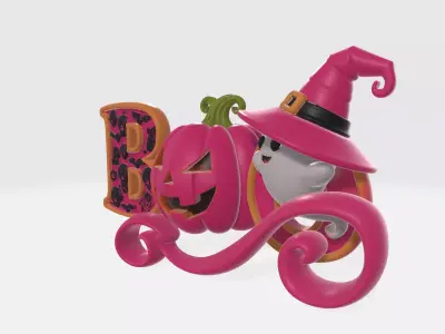 Halloween BOO Ghost Pumpkin Witch Hat Spooky Decor  3D print model