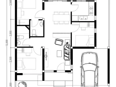 Modern House Plan Single Story House Open Concept Home 3D model