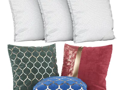 Luxury Velvet Throw Pillows Set Cover With Gold Accent 3D model