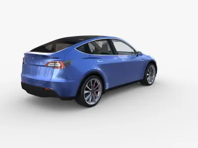 Tesla Model Y AWD Blue with interior and chassis 3D model
