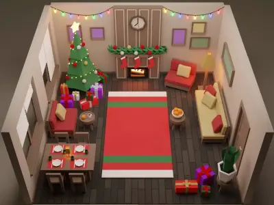 Low Poly Modular Simple Christmas Interior Pack Low-poly 3D model