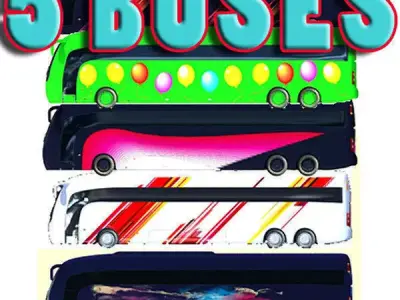 Collection of 5 Textured Buses 3D model