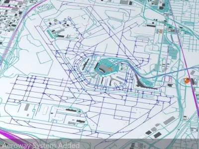 Chicago OHare ORD Airport Roads Buildings Public Transport 3D model