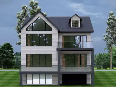 Modern American house exterior design with pitched roof 3D model