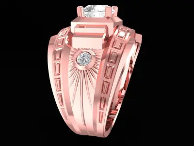 Luxury Geometric Men Ring with Round Diamond Center 2278 3D print model
