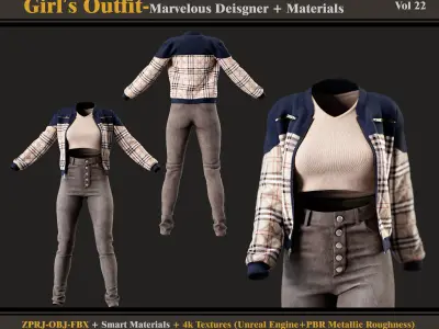 Girls Outfit- MD-Clo3d-  Smart Material -Textures - OBJ - FBX 3D model