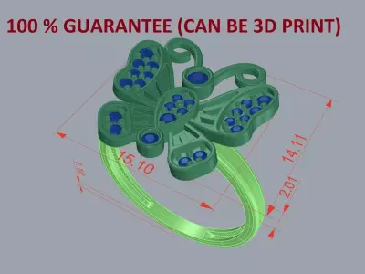 Butterfly Ring      100 PERCENT  GUARANTEE CAN BE PRINTED 3D print model
