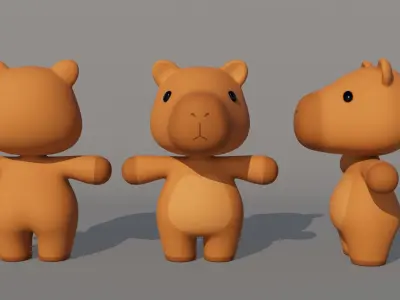 Rigged Cartoon Capybara Low-poly 3D model