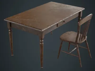 Table And Chair 2B Low-poly 3D model