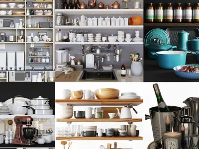 Large set of 25 sets with small items for the kitchen and decor 3D model