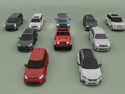 low-poly SUV pack - 10 SUV Low-poly 3D model