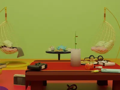 livingroom living room with hanging chairs 3D model