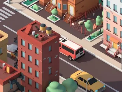 Cartoon Low Poly American Dream City Pack Low-poly 3D model