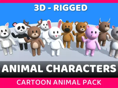 Lowpoly Animal Characters - Cartoon Humanoid Animal Characters Low-poly 3D model