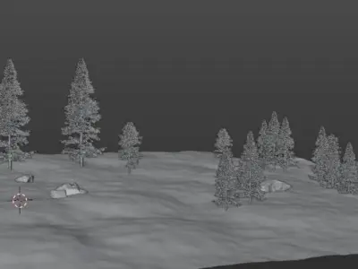 Countryside grassy meadow with trees and rocks Free 3D model