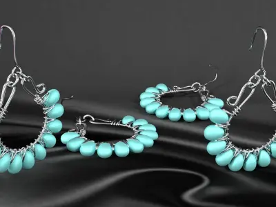 earrings pair of with turquoise beads 3D model