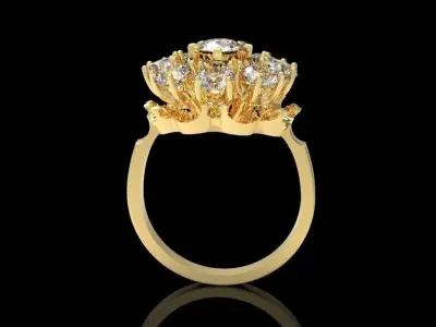Diamond flower engagement ring 3D print model