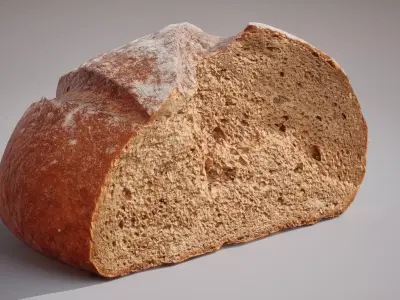 Half of rye bread Game ready model 3K triangles 4K PBR textures Low-poly 3D model