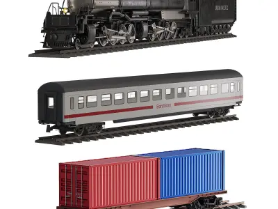 Trains with Lacomative  Train car and Conteiner train Low-poly 3D model