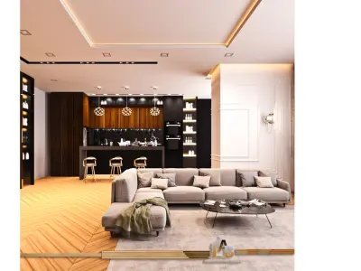 Living Room and Kitchen Scene for 3dsmax and Vray Renderer  3D m 3D model