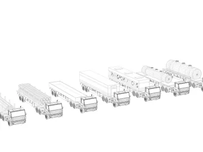 A set of large trucks 3D model