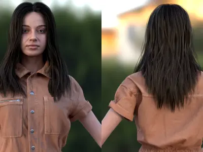 Woman in Overall 1 - Modular - Rigged Low-poly 3D model