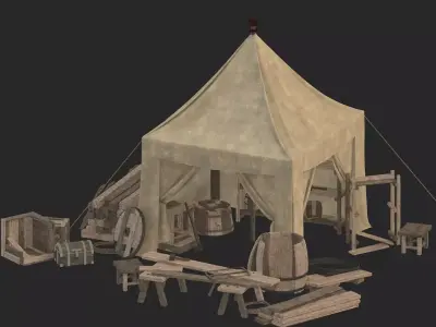 medieval market Low-poly 3D model