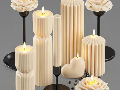 Set of decorative candles 3D model