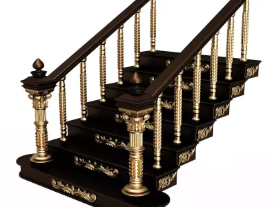 Carved Stair 03 Black Low-poly 3D model