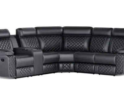 Modern Black Leather Sectional Recliner Sofa 3D Model  3D model