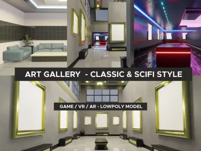 GALLERY SPACE - LOW POLY MODEL - WITH CLASSIC AND SCIFI STYLE Low-poly 3D model