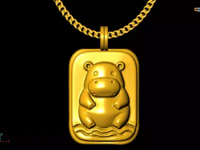 hippopotamus pendant charms - one inch pendant 3D print model