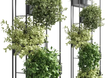 Circle Standing metal shelf with a set 402 of plants  Low-poly 3D model