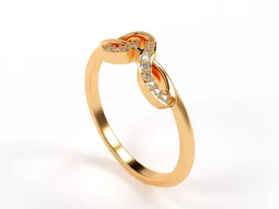 treble clef shape gold ring with diamonds 3D print model