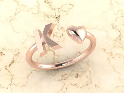 Alphabet Jewelry with Heart Ring K 3D print model