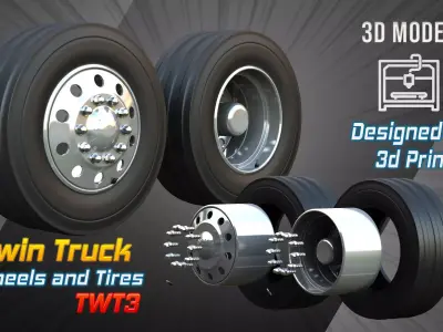 Twin Truck Wheels and Tires TWT3 3D print model