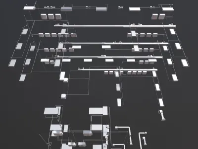 Air conditioning and piping system in building 3D model