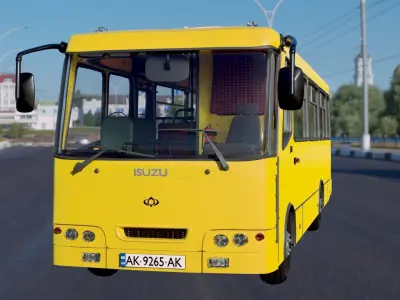 Bus  Yellow Bus  Ukrain Bus  ISUZU Low-poly 3D model