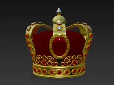 Golden Crown with Emerald Gems 3D model