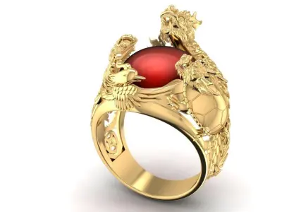 Luxury Feng Shui Men Ring with Dragon Qilin Turtle Phoenix  1921 3D print model