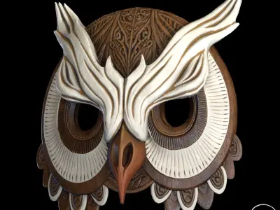 Wooden Owl Mask Pbr Low-poly 3D model