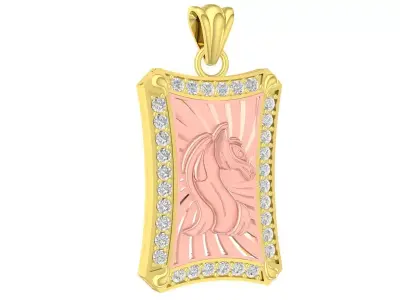 Luxury Horse Pattern Rectangular Pendant 3D Jewelry Model  3343 3D print model