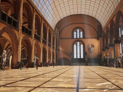 Medieval museum - modular building and exhibits 3D model