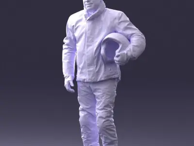 Biker in a motorcycle jacket with a helmet 0089 3D model