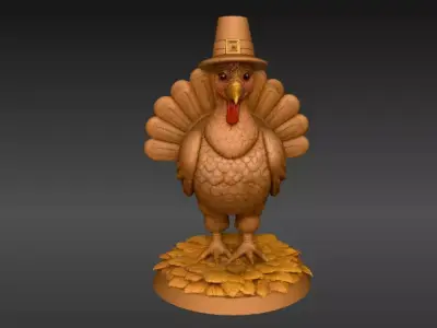 Stylised Thanksgiving Turkey Figurine 3D Model Festive Decor Low-poly 3D model