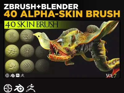 40 Creature Skin Brush- Brushes for Character and Creature 3D model
