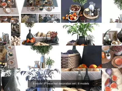 8 model of breakfast decoration set 3D Model Collection