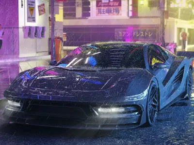 Cyberpunk car concept Low-poly 3D model