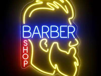 Barber Shop Neon Sign 3D model